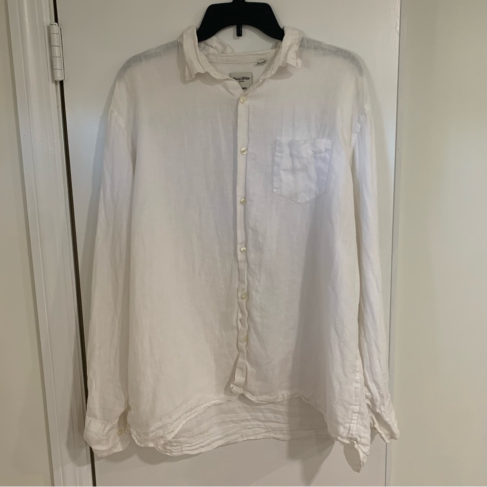 Murano Baird McNutt Linen White Button Down Casual Coastal Shirt Sz XL